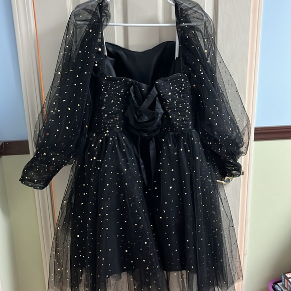 Dress, black with stars, lace up back,16, NWOT - Picture 2 of 4